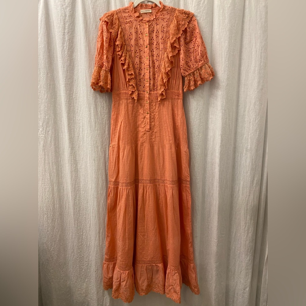Ulla Johnson Coral Eyelet Ruffle Maxi Dress